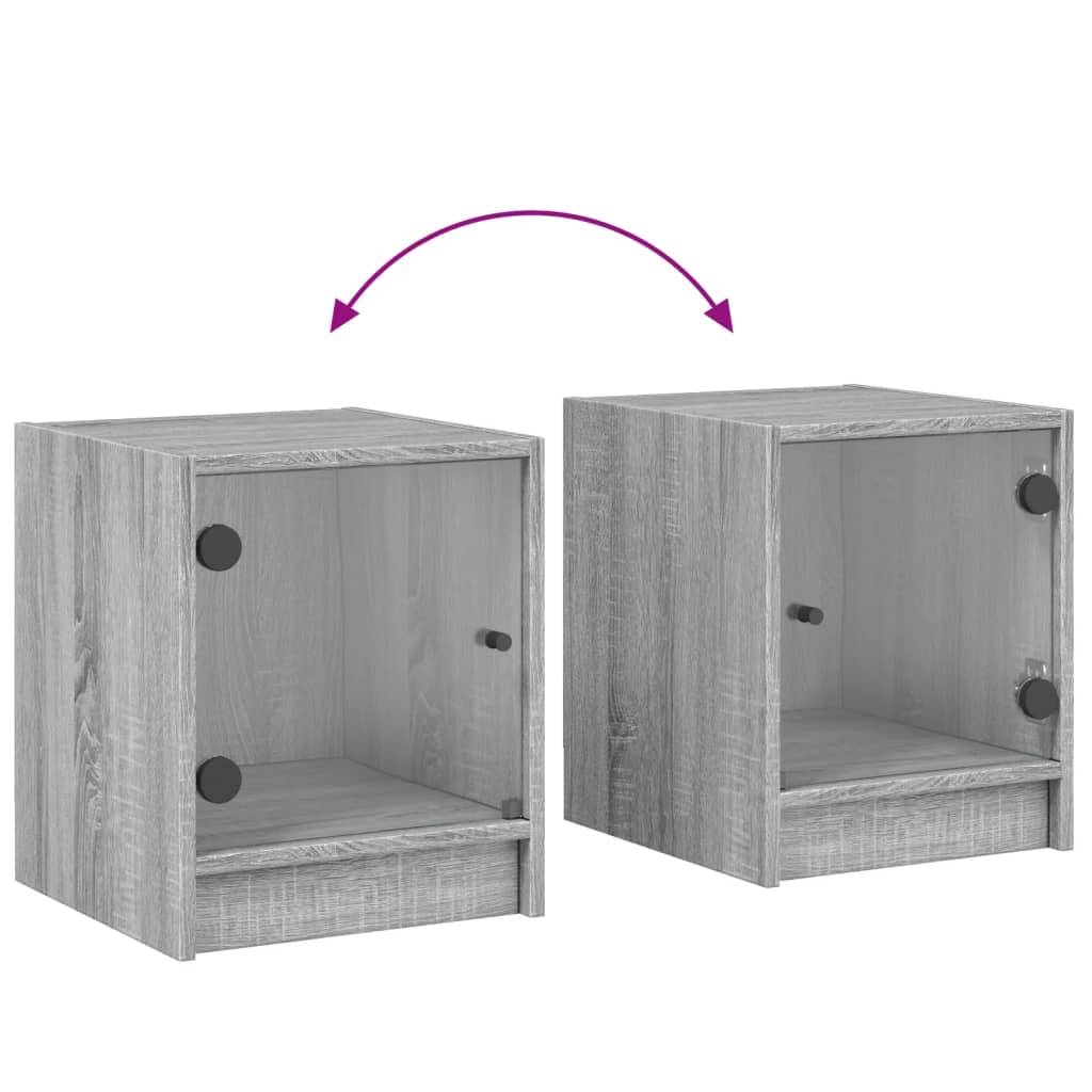 Comodino con Anta in Vetro-Tavolino da notte Grigio Sonoma 35x37x42 cm