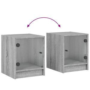 Comodino con Anta in Vetro-Tavolino da notte Grigio Sonoma 35x37x42 cm