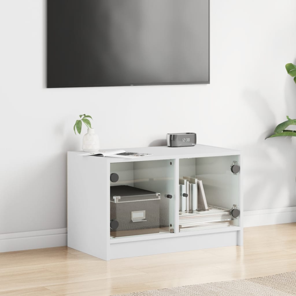Mobile Porta TV con Ante-Mobile per TV-Credenza TV in Vetro Bianco 68x37x42 cm