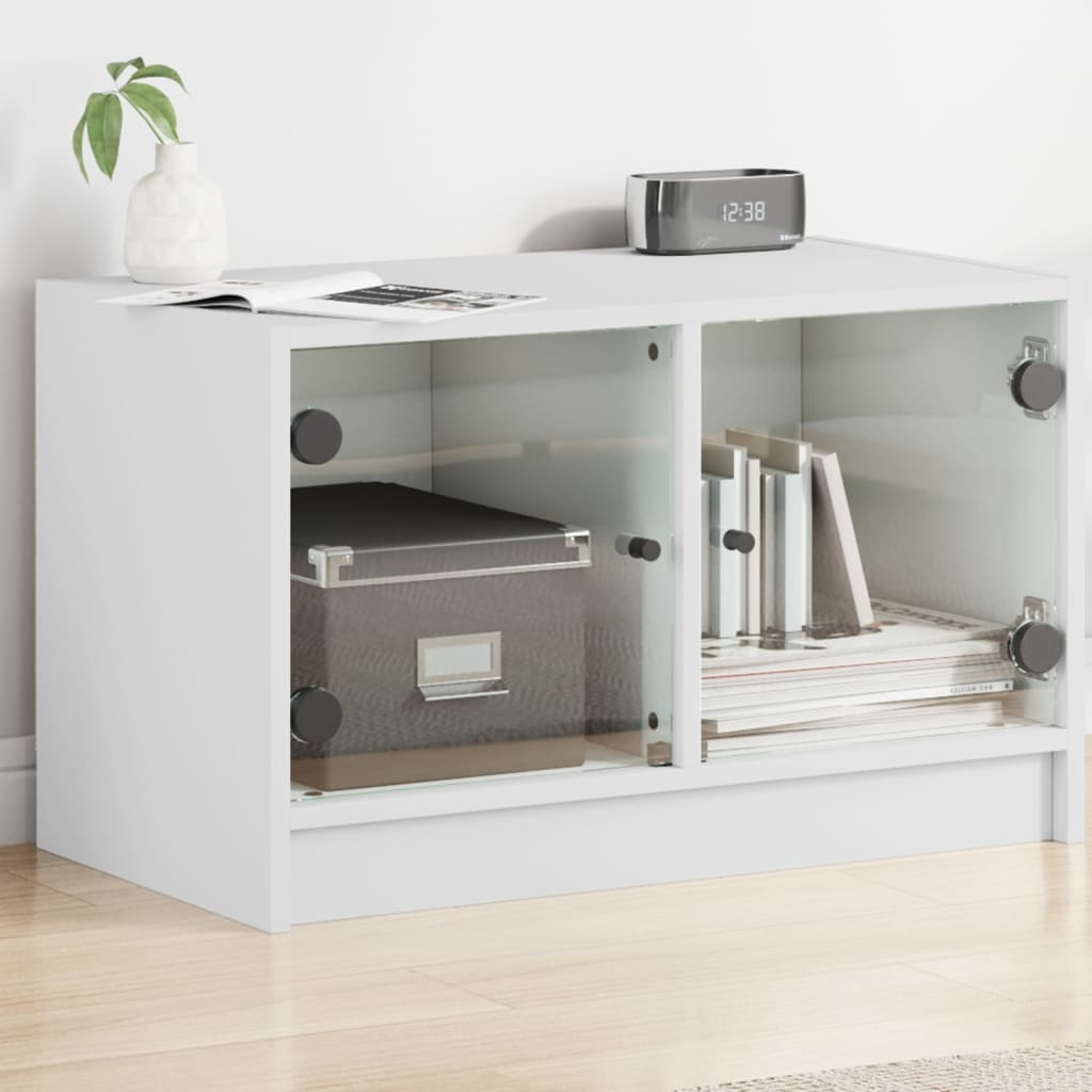 Mobile Porta TV con Ante-Mobile per TV-Credenza TV in Vetro Bianco 68x37x42 cm