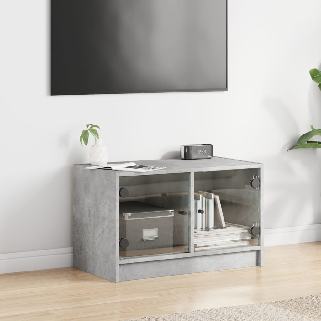 Mobile Porta TV con Ante-Mobile per TV-Credenza TV in Vetro Grigio Cemento 68x37x42 cm