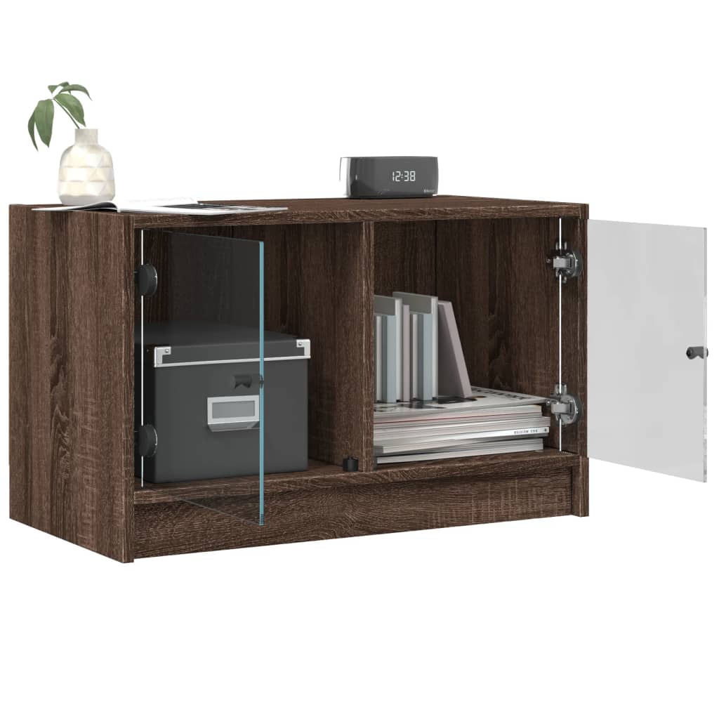 Mobile Porta TV con Ante-Mobile per TV-Credenza TV in Vetro Rovere Marrone 68x37x42 cm