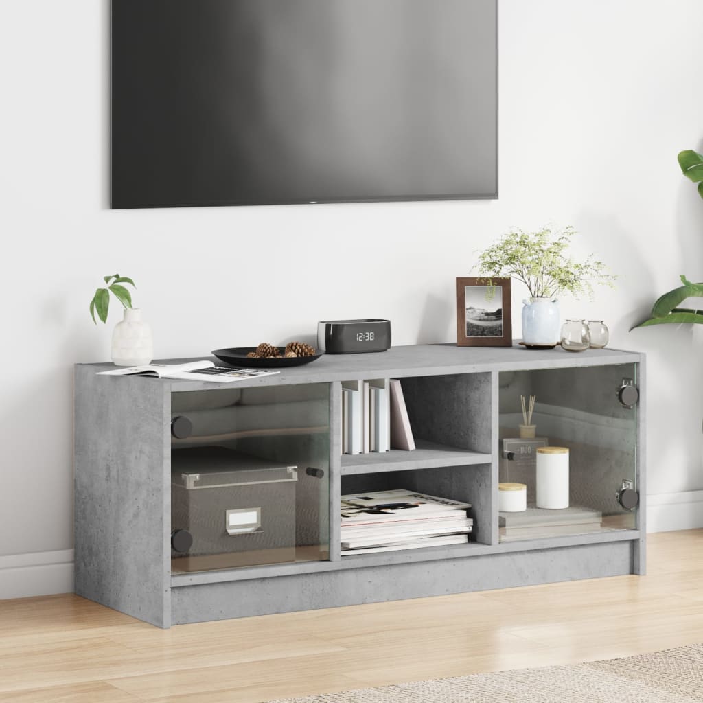 Mobile Porta TV con Ante-Mobile per TV-Credenza TV in Vetro Grigio Cemento 102x37x42 cm 147573