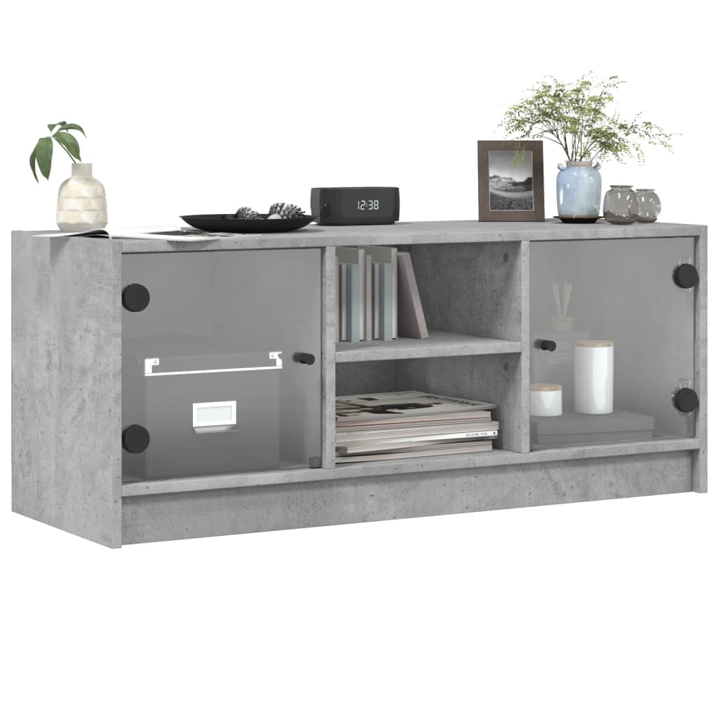 Mobile Porta TV con Ante in Vetro Grigio Cemento 102x37x42 cm 836374