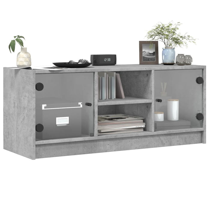 Mobile Porta TV con Ante in Vetro Grigio Cemento 102x37x42 cm 836374