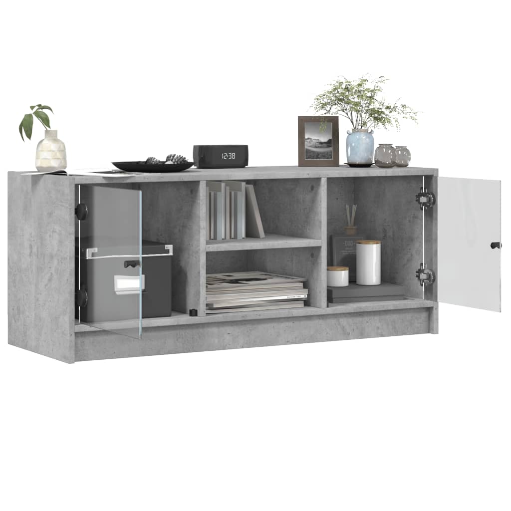 Mobile Porta TV con Ante in Vetro Grigio Cemento 102x37x42 cm 836374