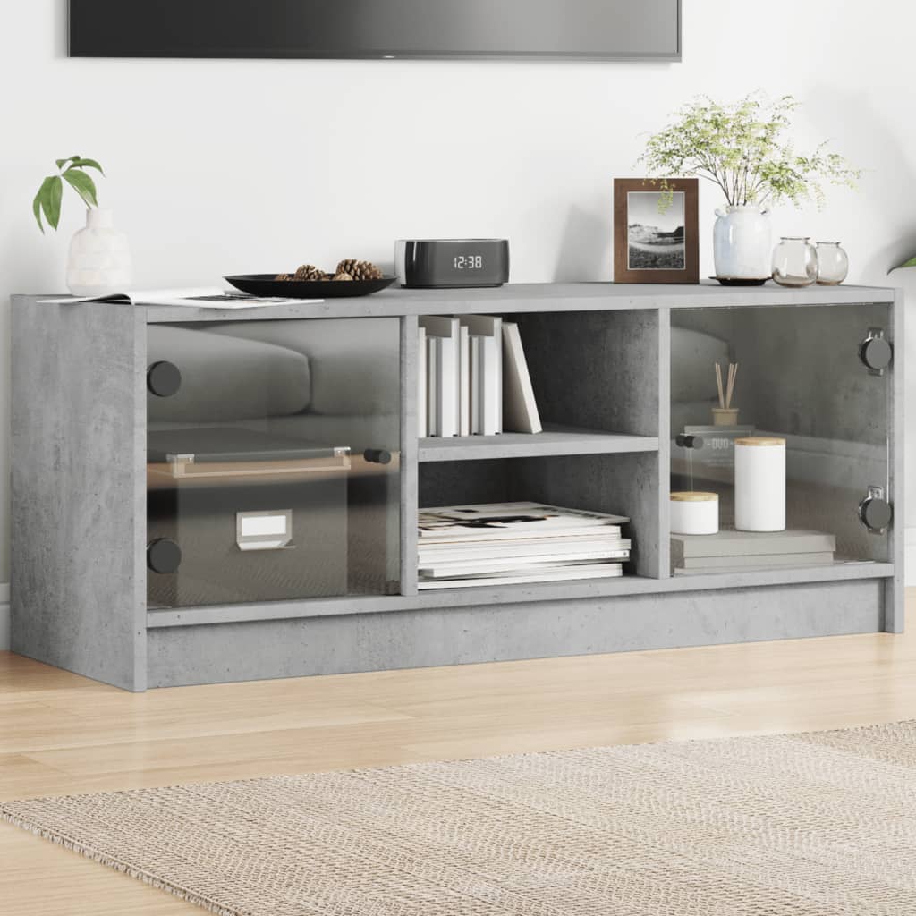 Mobile Porta TV con Ante-Mobile per TV-Credenza TV in Vetro Grigio Cemento 102x37x42 cm 147573