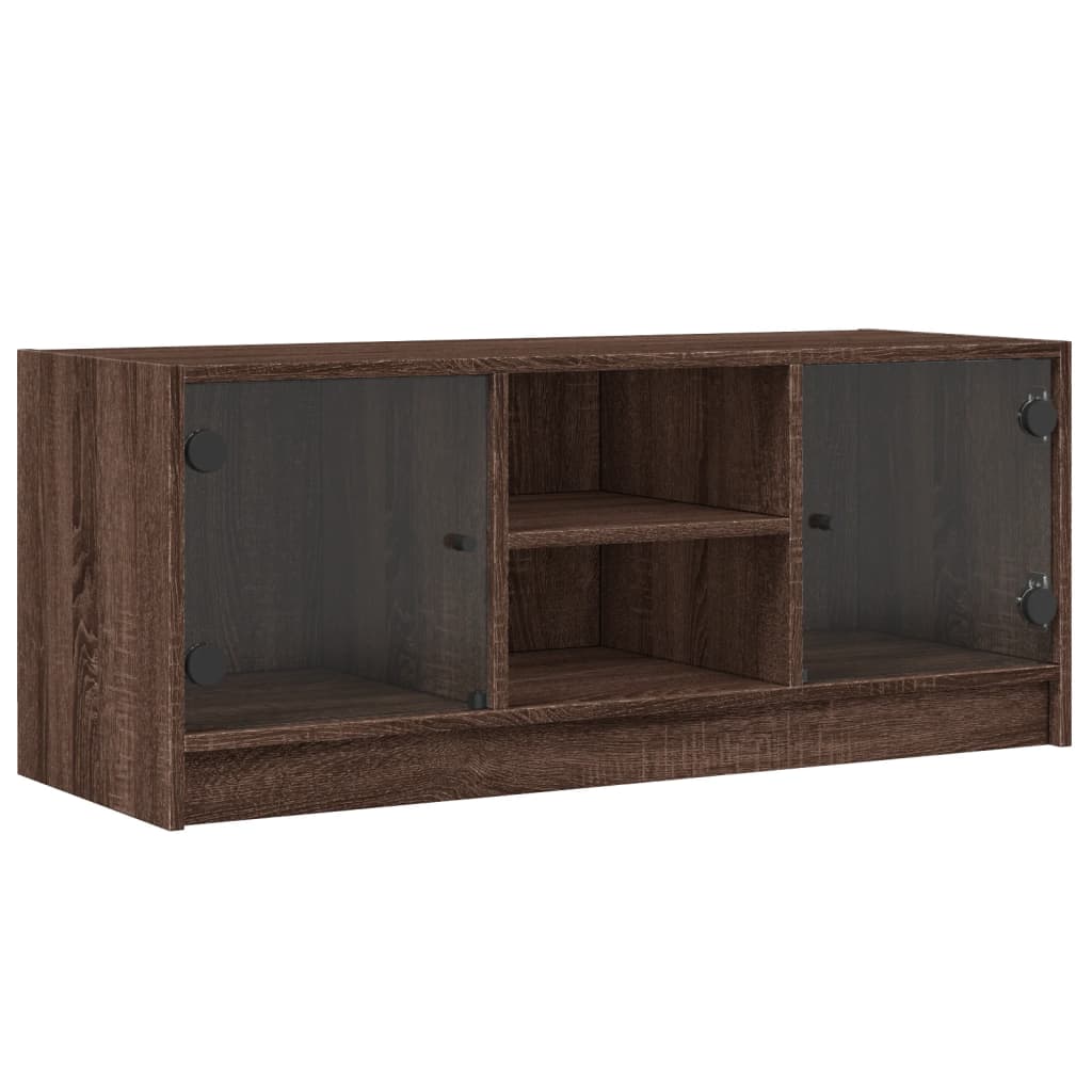 Mobile Porta TV con Ante-Mobile per TV-Credenza TV in Vetro Rovere Marrone 102x37x42 cm 918344