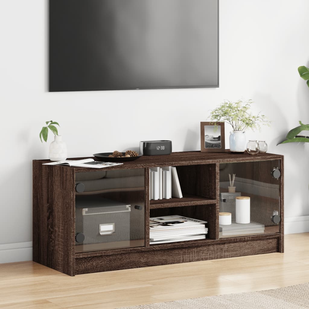 Mobile Porta TV con Ante-Mobile per TV-Credenza TV in Vetro Rovere Marrone 102x37x42 cm 918344