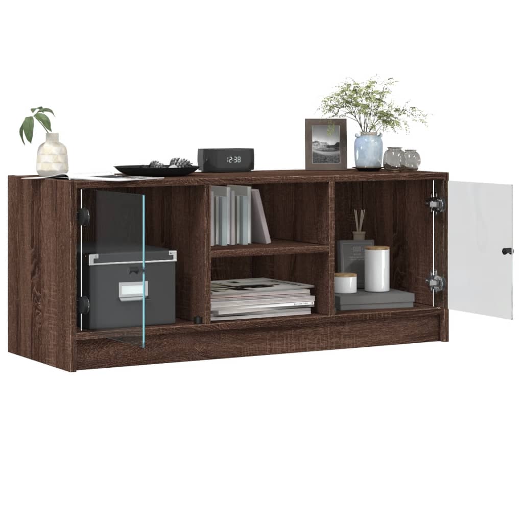 Mobile Porta TV con Ante-Mobile per TV-Credenza TV in Vetro Rovere Marrone 102x37x42 cm 918344
