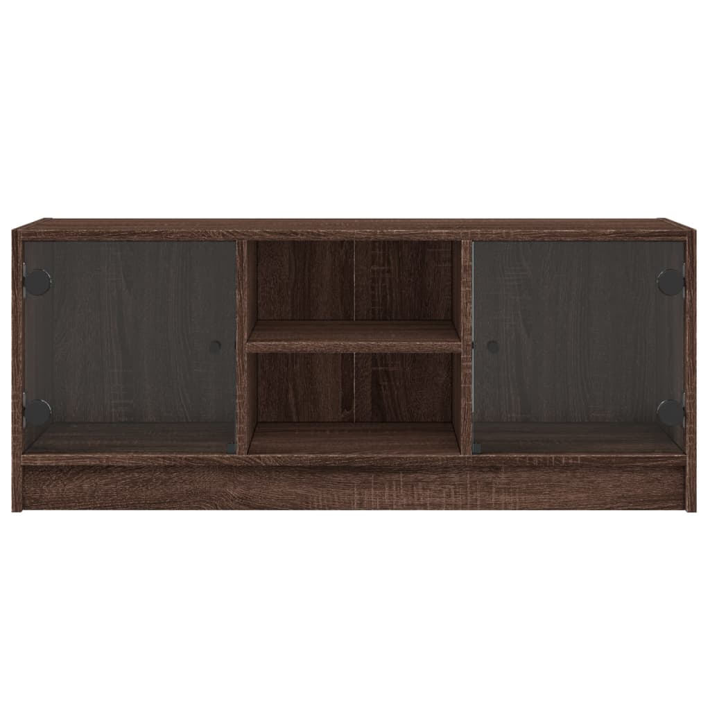 Mobile Porta TV con Ante-Mobile per TV-Credenza TV in Vetro Rovere Marrone 102x37x42 cm 918344