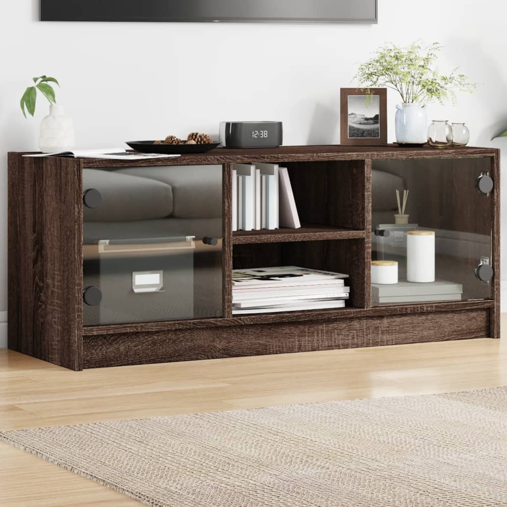 Mobile Porta TV con Ante-Mobile per TV-Credenza TV in Vetro Rovere Marrone 102x37x42 cm 918344