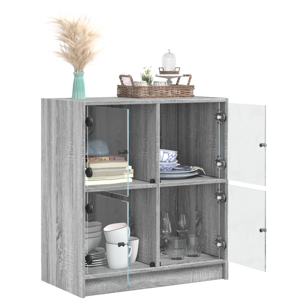 Mobile con Ante in Vetro Grigio Sonoma 68x37x75,5 cm 836383