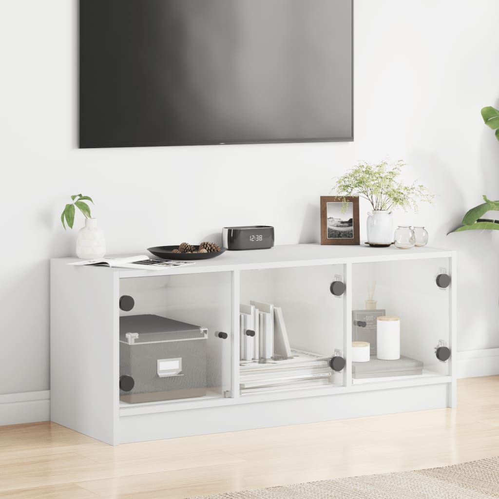 Mobile Porta TV con Ante-Mobile per TV-Credenza TV in Vetro Bianco 102x37x42 cm