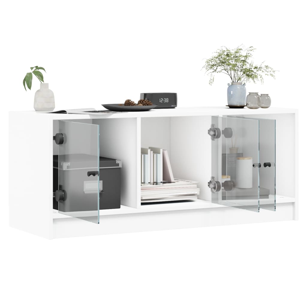 Mobile Porta TV con Ante-Mobile per TV-Credenza TV in Vetro Bianco 102x37x42 cm