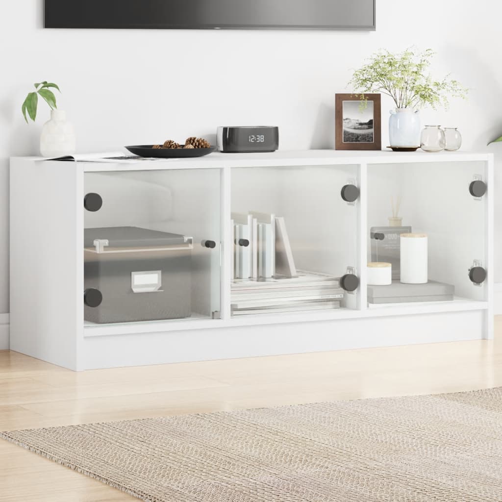 Mobile Porta TV con Ante-Mobile per TV-Credenza TV in Vetro Bianco 102x37x42 cm