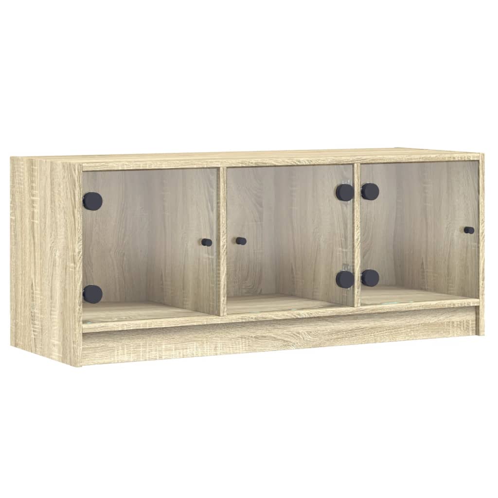 Mobile Porta TV con Ante-Mobile per TV-Credenza TV in Vetro Rovere Sonoma 102x37x42 cm 583586