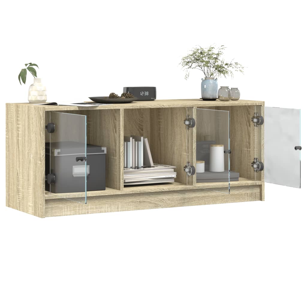 Mobile Porta TV con Ante-Mobile per TV-Credenza TV in Vetro Rovere Sonoma 102x37x42 cm 583586