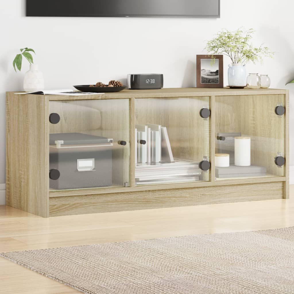Mobile Porta TV con Ante-Mobile per TV-Credenza TV in Vetro Rovere Sonoma 102x37x42 cm 583586