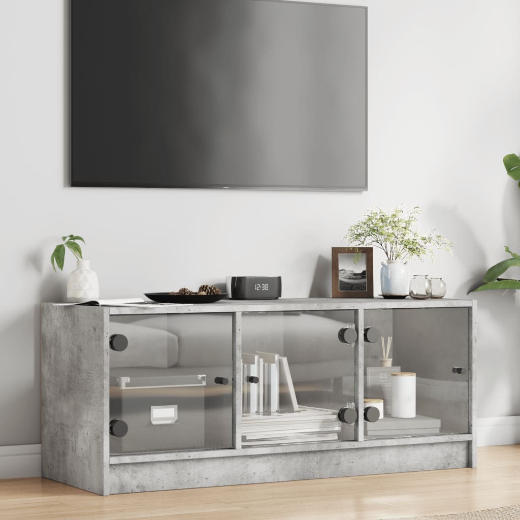 Mobile Porta TV con Ante-Mobile per TV-Credenza TV in Vetro Grigio Cemento 102x37x42 cm 607788