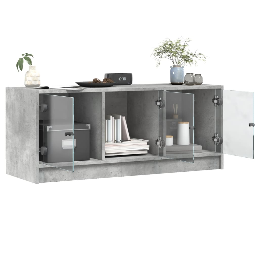 Mobile Porta TV con Ante-Mobile per TV-Credenza TV in Vetro Grigio Cemento 102x37x42 cm 607788