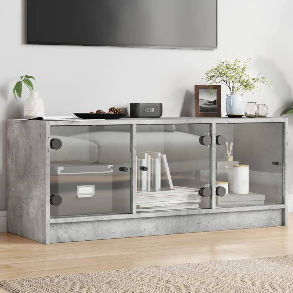 Mobile Porta TV con Ante-Mobile per TV-Credenza TV in Vetro Grigio Cemento 102x37x42 cm 607788