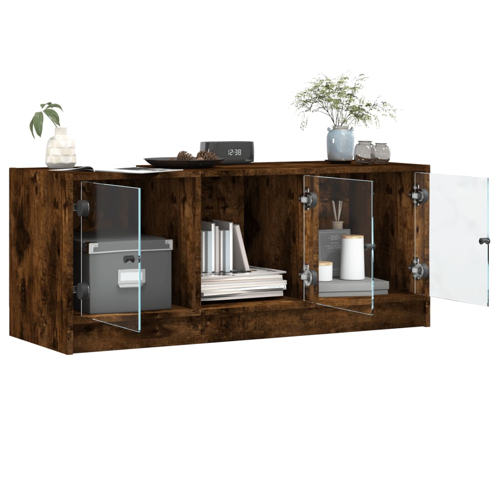 Mobile Porta TV con Ante-Mobile per TV-Credenza TV in Vetro Rovere Fumo 102x37x42 cm