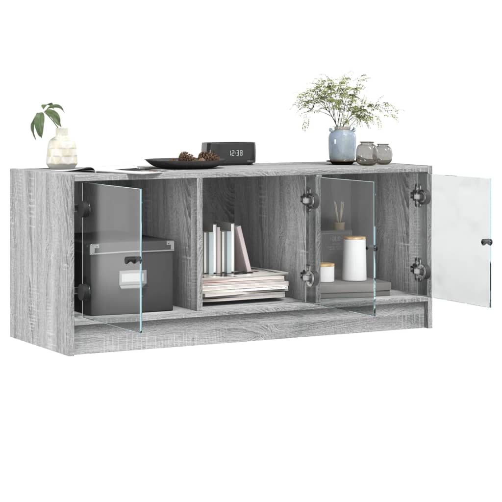 Mobile Porta TV con Ante-Mobile per TV-Credenza TV in Vetro Grigio Sonoma 102x37x42 cm