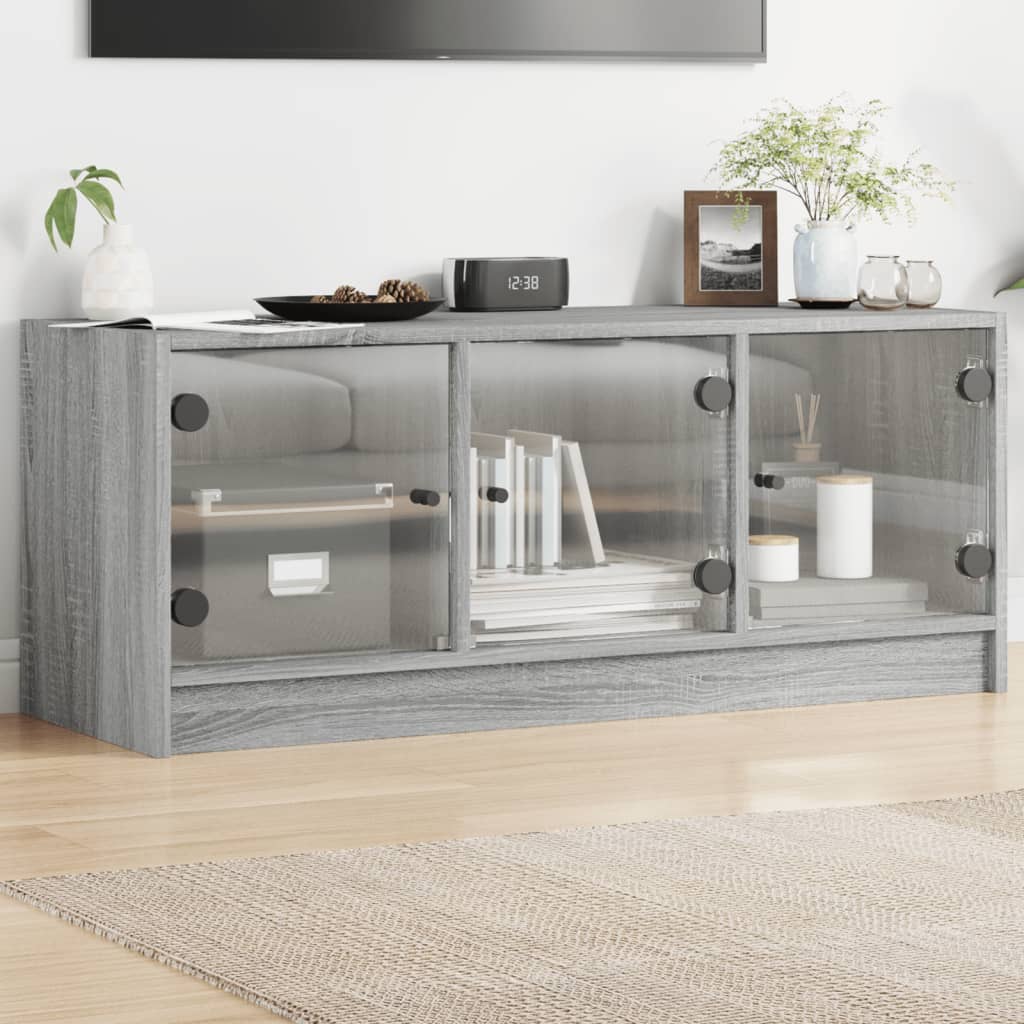 Mobile Porta TV con Ante-Mobile per TV-Credenza TV in Vetro Grigio Sonoma 102x37x42 cm