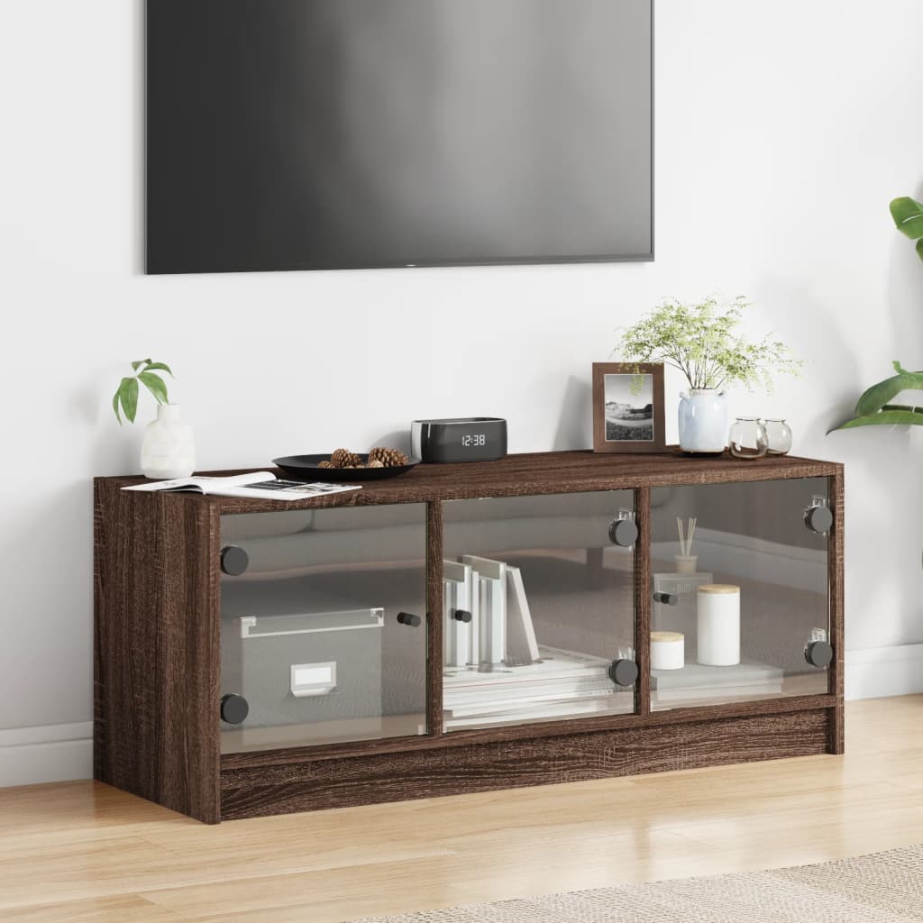 Mobile Porta TV con Ante-Mobile per TV-Credenza TV in Vetro Rovere Marrone 102x37x42 cm 732507