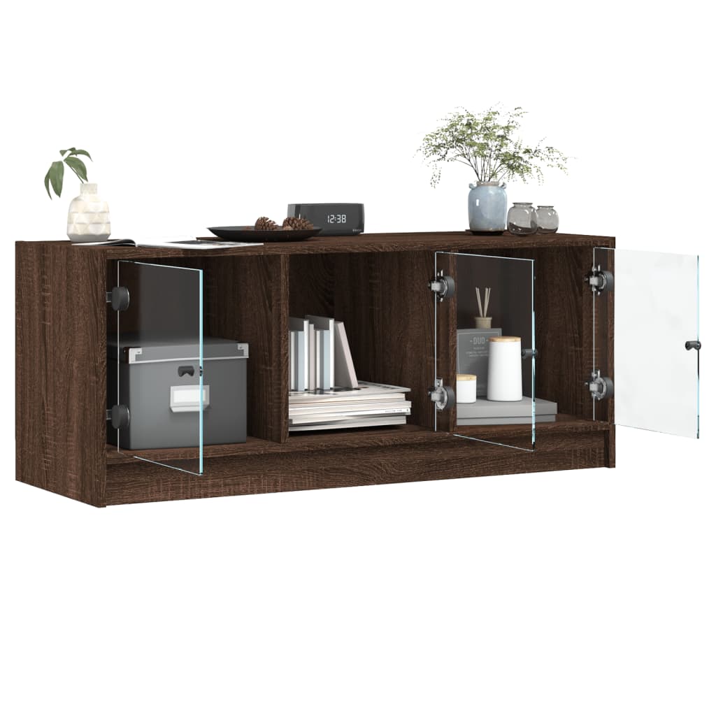 Mobile Porta TV con Ante-Mobile per TV-Credenza TV in Vetro Rovere Marrone 102x37x42 cm 732507