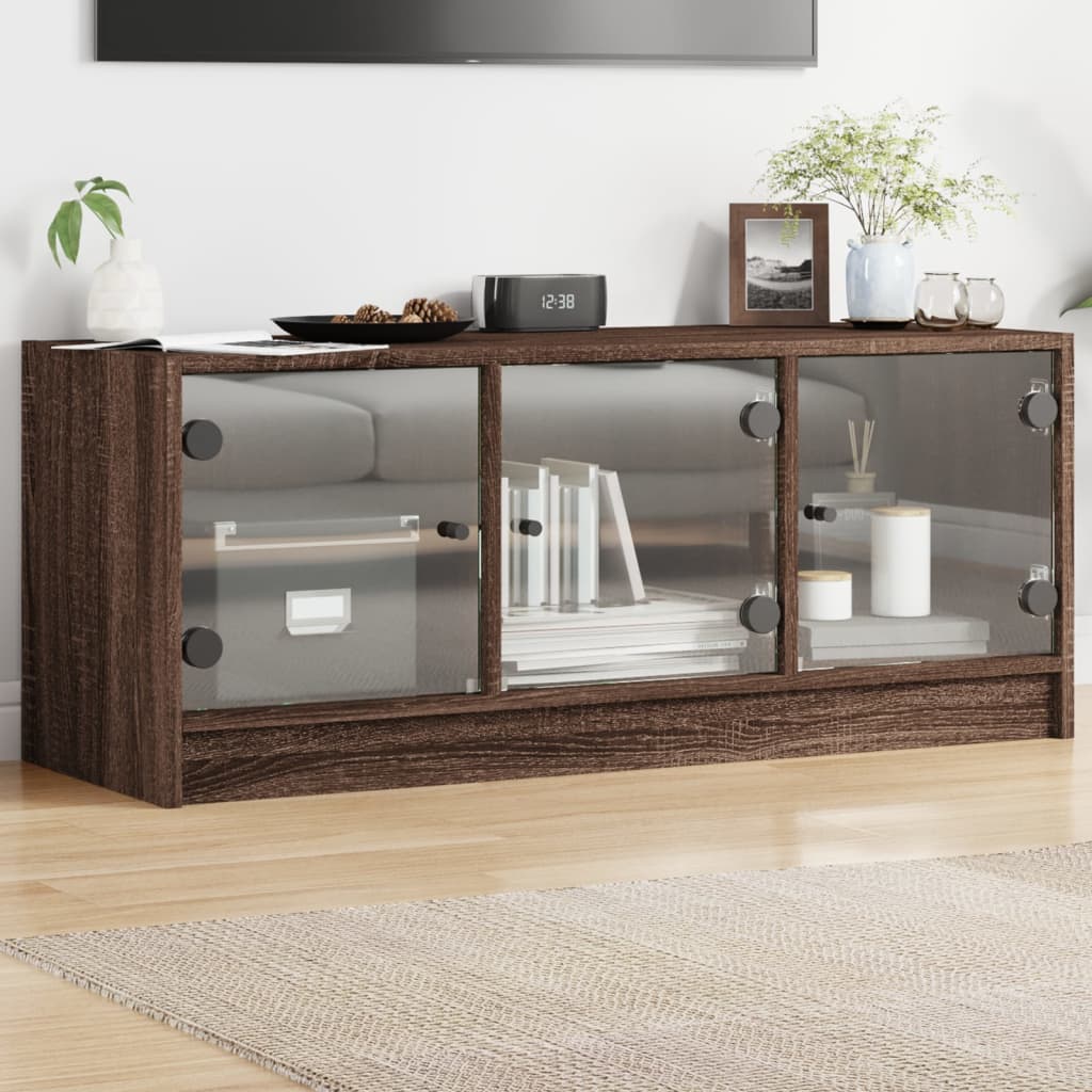 Mobile Porta TV con Ante-Mobile per TV-Credenza TV in Vetro Rovere Marrone 102x37x42 cm 732507