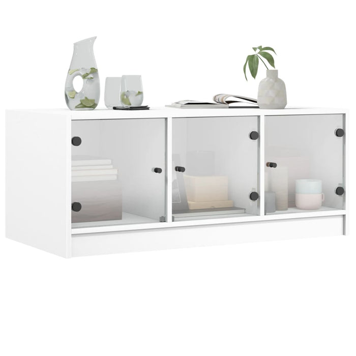 Tavolino da Salotto con Ante in Vetro Bianco 102x50x42 cm 836413