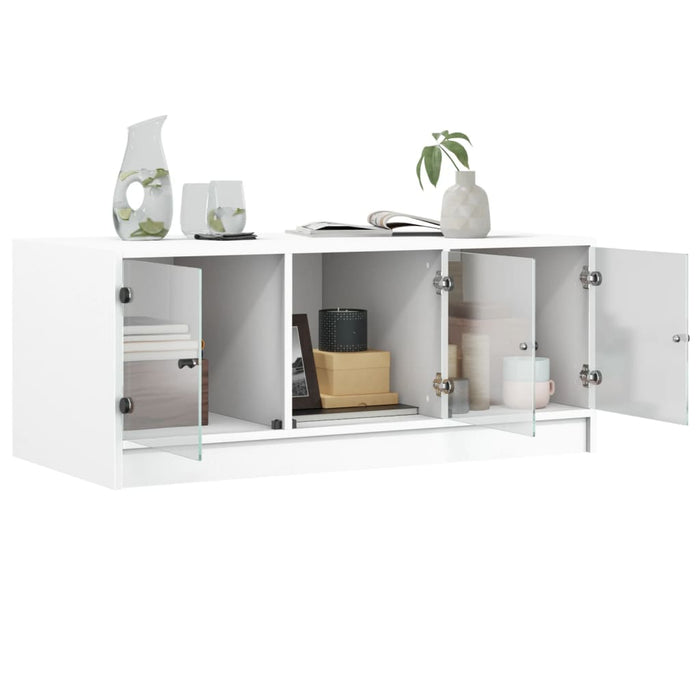 Tavolino da Salotto con Ante in Vetro Bianco 102x50x42 cm 836413