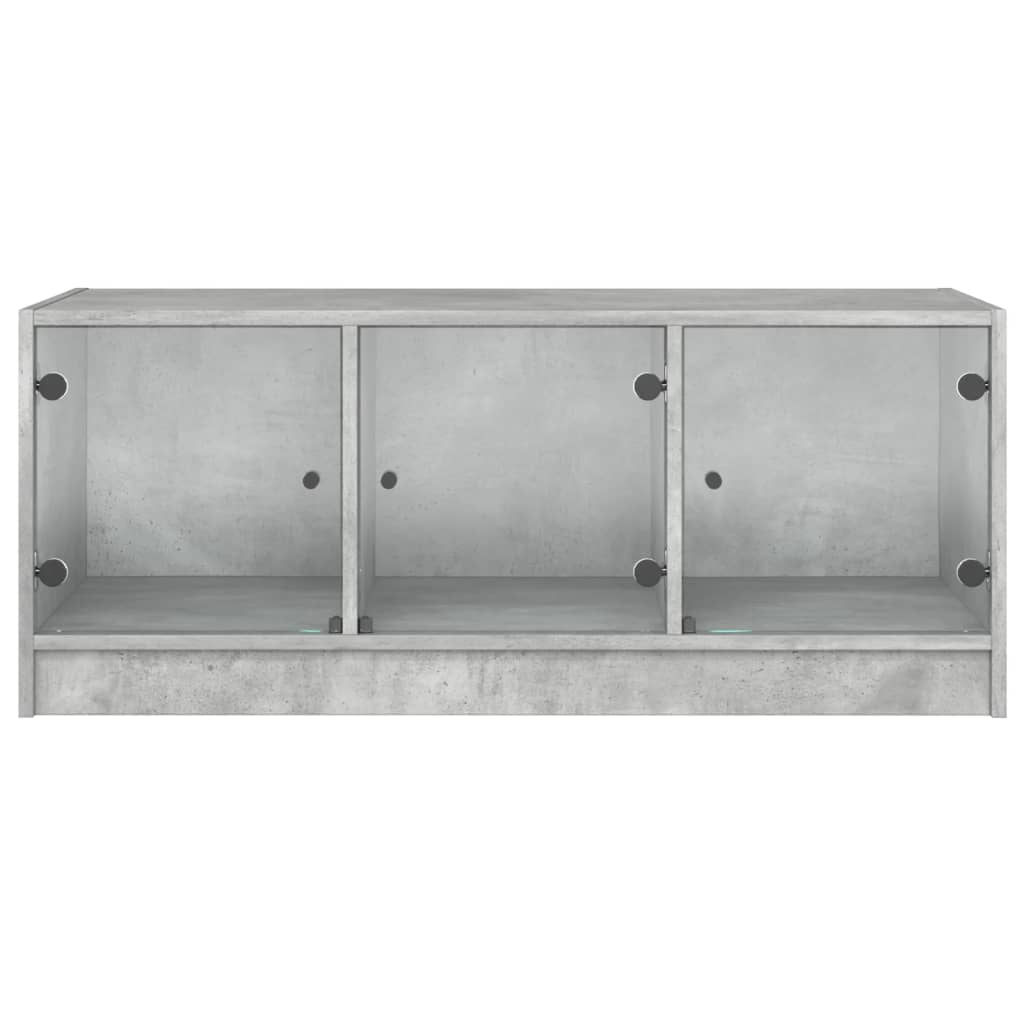 Tavolino Salotto con Ante in Vetro-Tavolino da soggiorno-Tavolo Grigio Cemento 102x50x42 cm