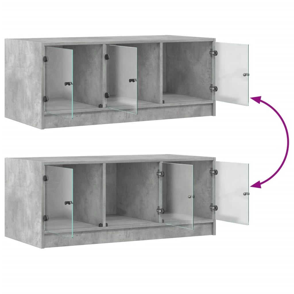 Tavolino Salotto con Ante in Vetro-Tavolino da soggiorno-Tavolo Grigio Cemento 102x50x42 cm