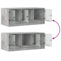 Tavolino Salotto con Ante in Vetro-Tavolino da soggiorno-Tavolo Grigio Cemento 102x50x42 cm