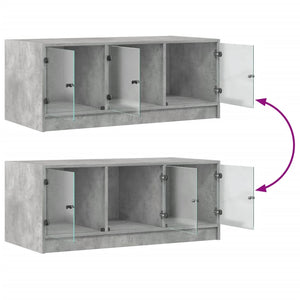 Tavolino Salotto con Ante in Vetro-Tavolino da soggiorno-Tavolo Grigio Cemento 102x50x42 cm