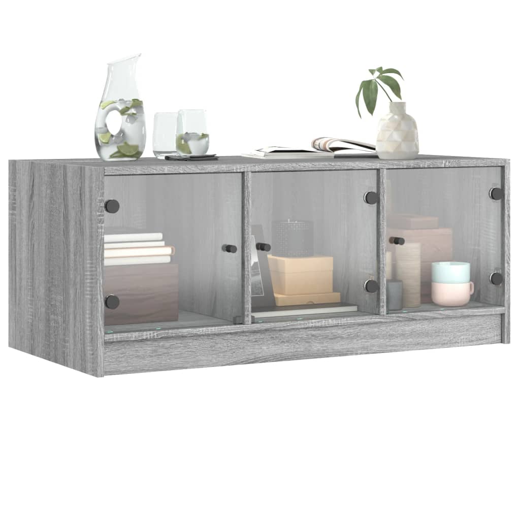 Tavolino da Salotto con Ante in Vetro Grigio Sonoma 102x50x42cm 836418