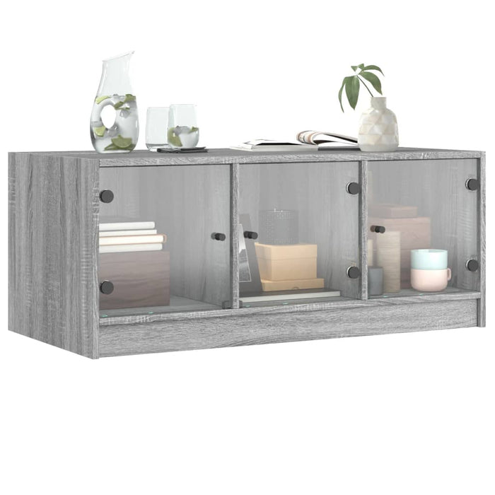 Tavolino da Salotto con Ante in Vetro Grigio Sonoma 102x50x42cm 836418
