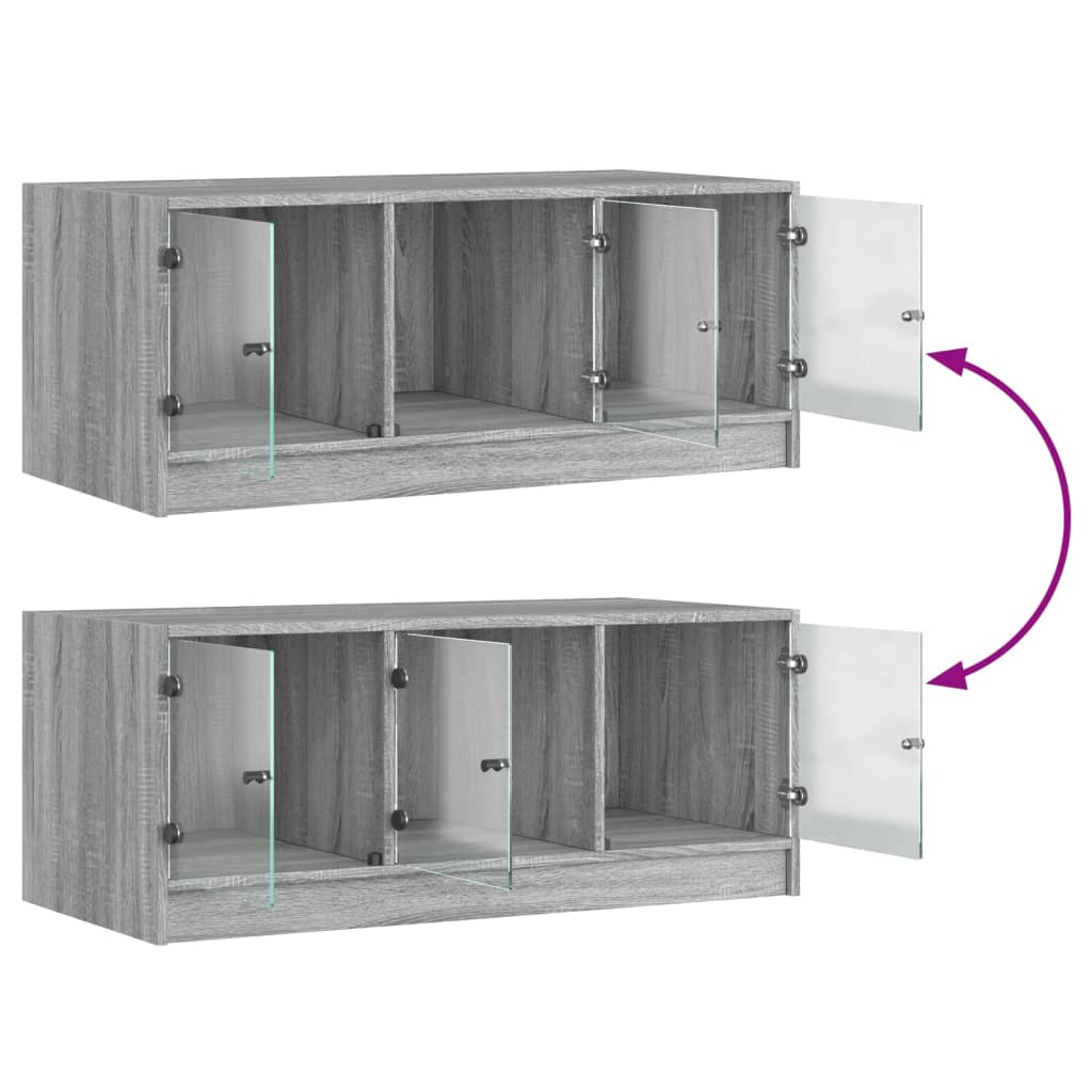 Tavolino da Salotto con Ante in Vetro Grigio Sonoma 102x50x42cm 836418