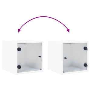 Comodino con Anta in Vetro-Tavolino da notte Bianco 35x37x35 cm