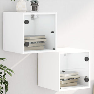 Comodini con Ante in Vetro 2pz-Set di 2 Tavolino da notte Bianco 35x37x35 cm