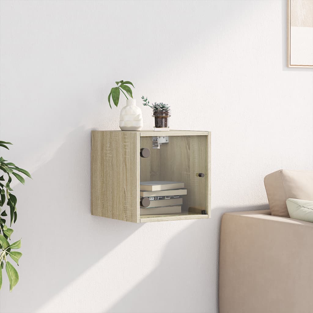 Comodino con Anta in Vetro Rovere Sonoma 35x37x35 cm 836466