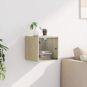 Comodino con Anta in Vetro Rovere Sonoma 35x37x35 cm 836466