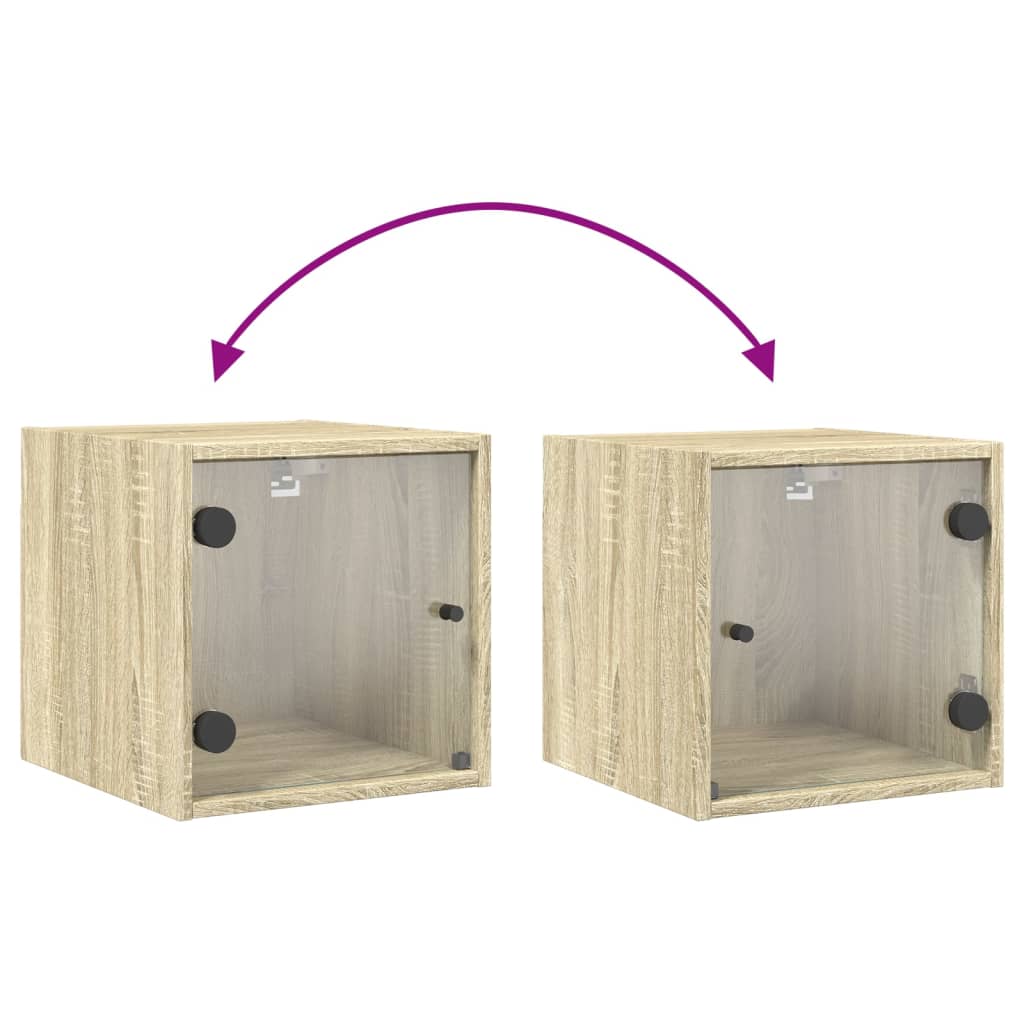 Comodino con Anta in Vetro Rovere Sonoma 35x37x35 cm 836466