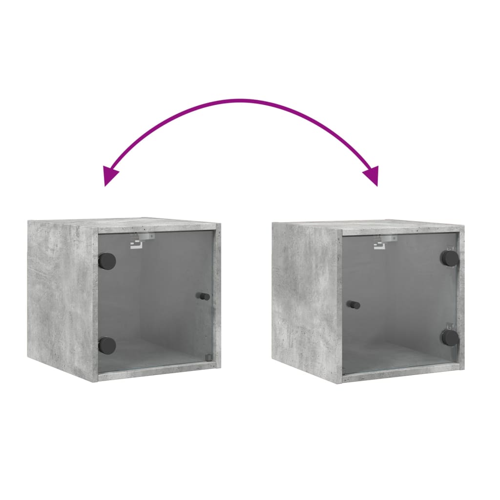 Comodino con Anta in Vetro-Tavolino da notte Grigio Cemento 35x37x35 cm