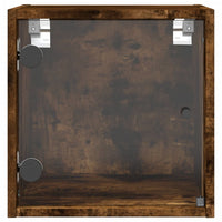 Comodino con Anta in Vetro-Tavolino da notte Rovere Fumo 35x37x35 cm