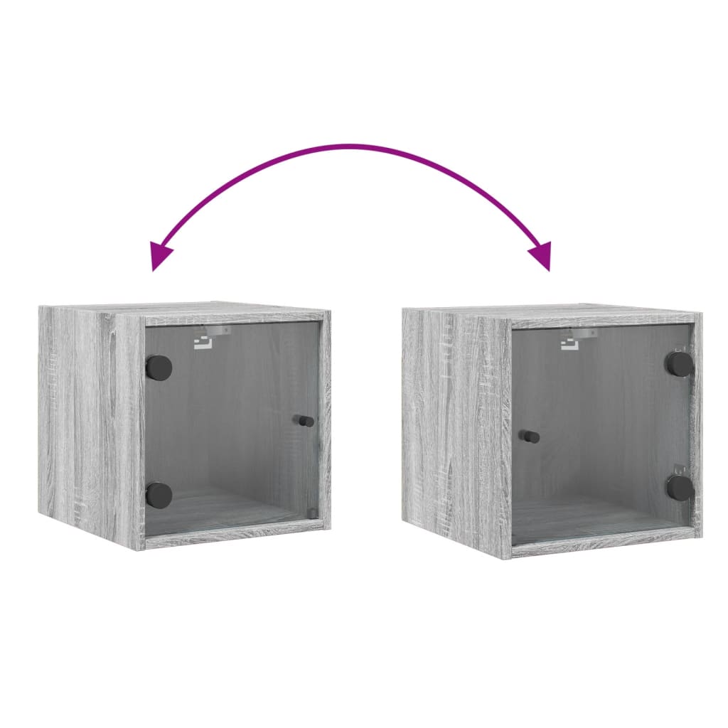 Comodino con Anta in Vetro-Tavolino da notte Grigio Sonoma 35x37x35 cm