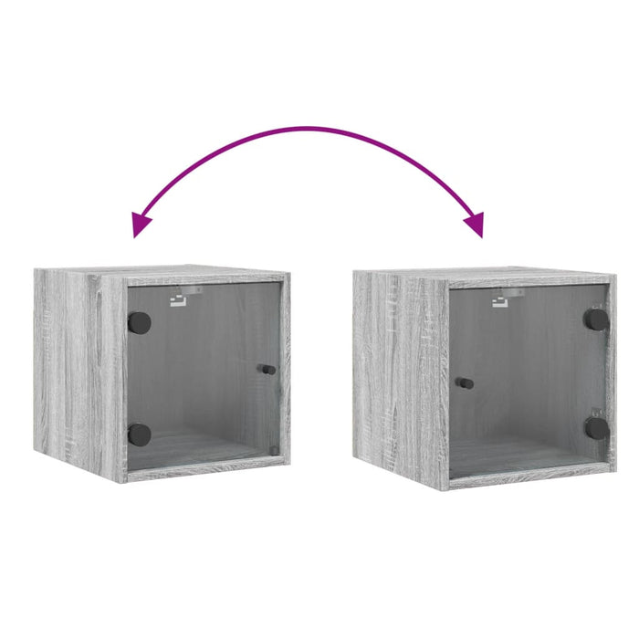 Comodino con Anta in Vetro-Tavolino da notte Grigio Sonoma 35x37x35 cm